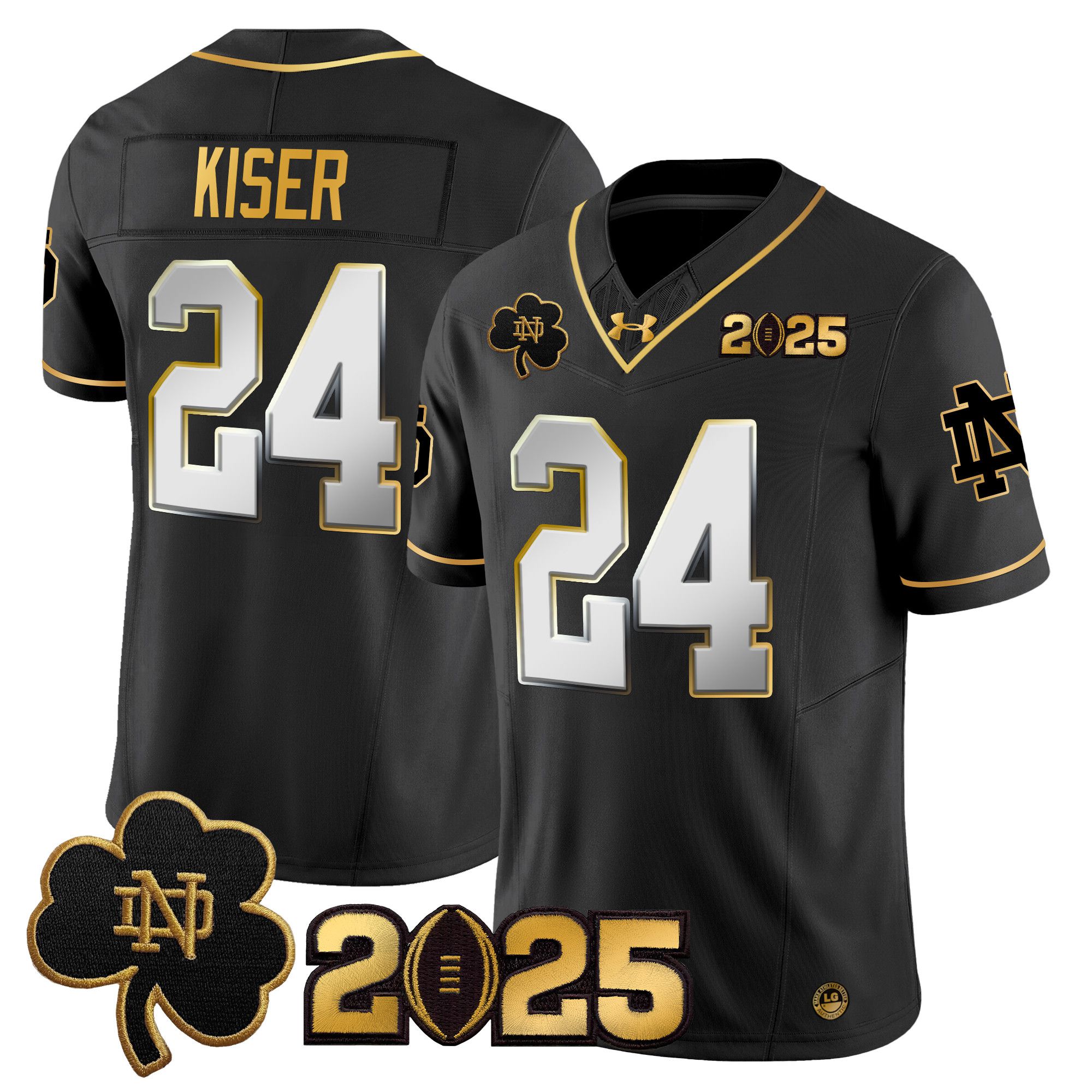 Men Notre Dame Fighting Irish #24 Kiser Black 2025 CFP Final Patch Gold Vapor Limited NCAA Jersey style 2->ncaa teams->NCAA Jersey